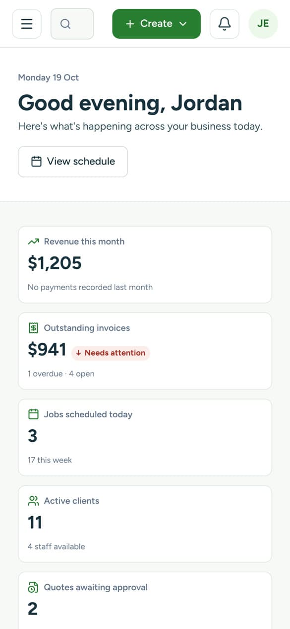 The Crew & Grounds dashboard on a phone